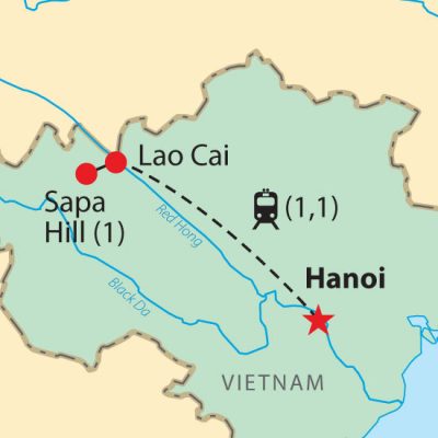 Location map of Sapa compared to Hanoi