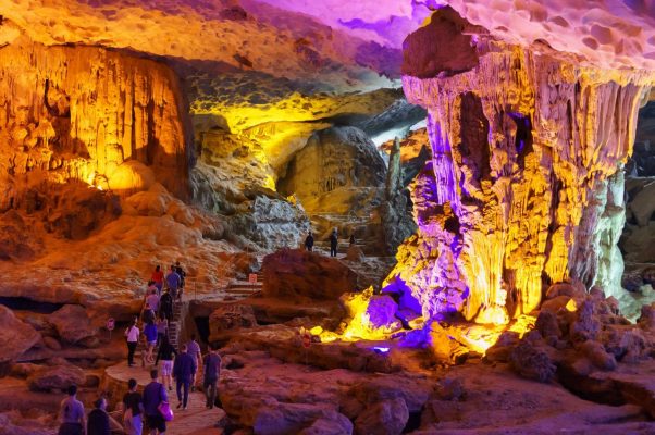 The walkway in Sung Sot Cave is magically beautiful