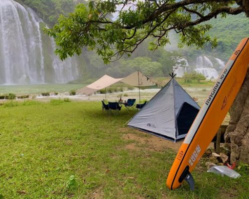 camping at Ban Gioc waterfall