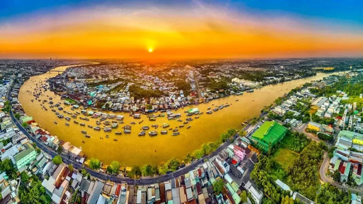 Cai Rang floating market seen from above