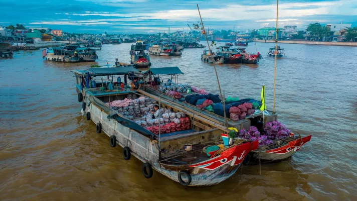 Cargo boats are recognizable by the Beo tree in front.