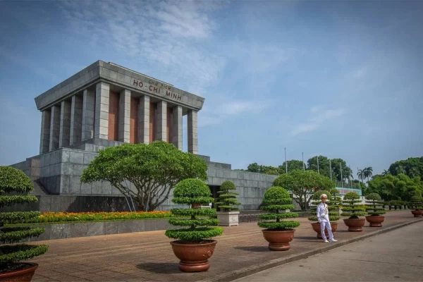 The architecture of Ho Chi Minh's mausoleum shows majesty and stability.