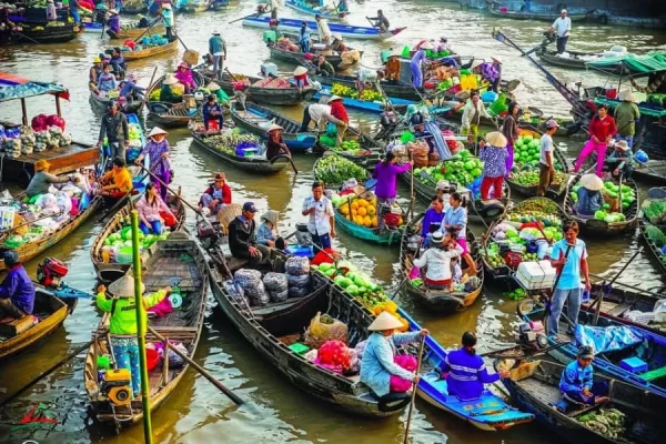 Floating market in Mekong Delta.