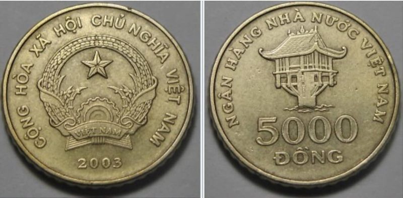 The image of the One Pillar Pagoda is printed on the 5,000 VND coin.