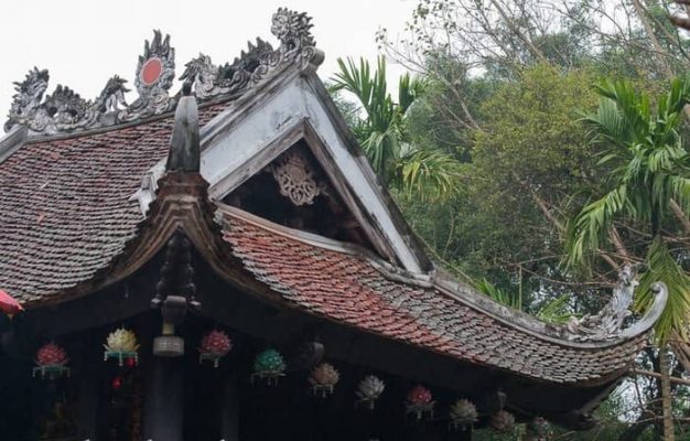 The temple roof has an elaborate design.