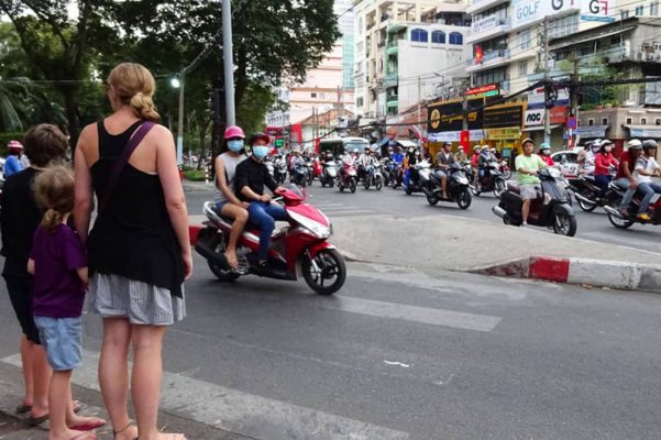 Crossing the street in Vietnam is a challenge for tourists.