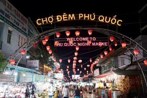 Phu Quoc Night Market is bustling in the evening.