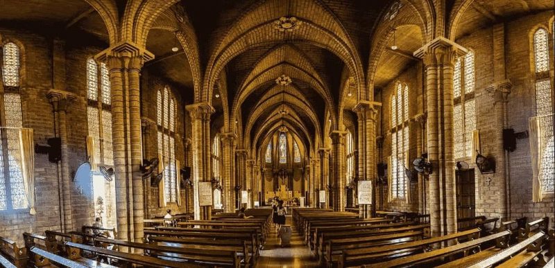 The architecture of the church bears a strong gothic style.