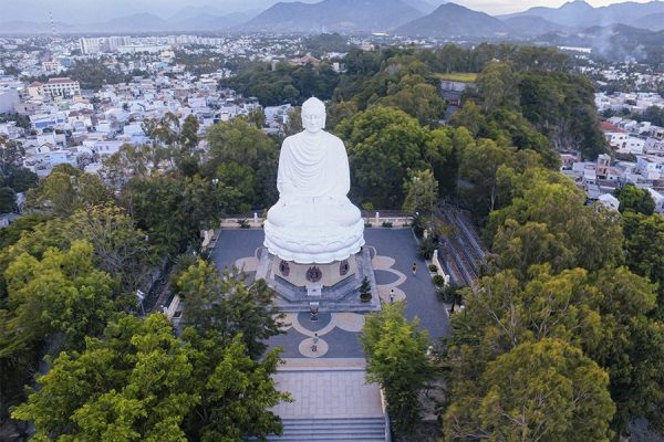 Long Son Pagoda with its famous outdoor white Buddha statue.